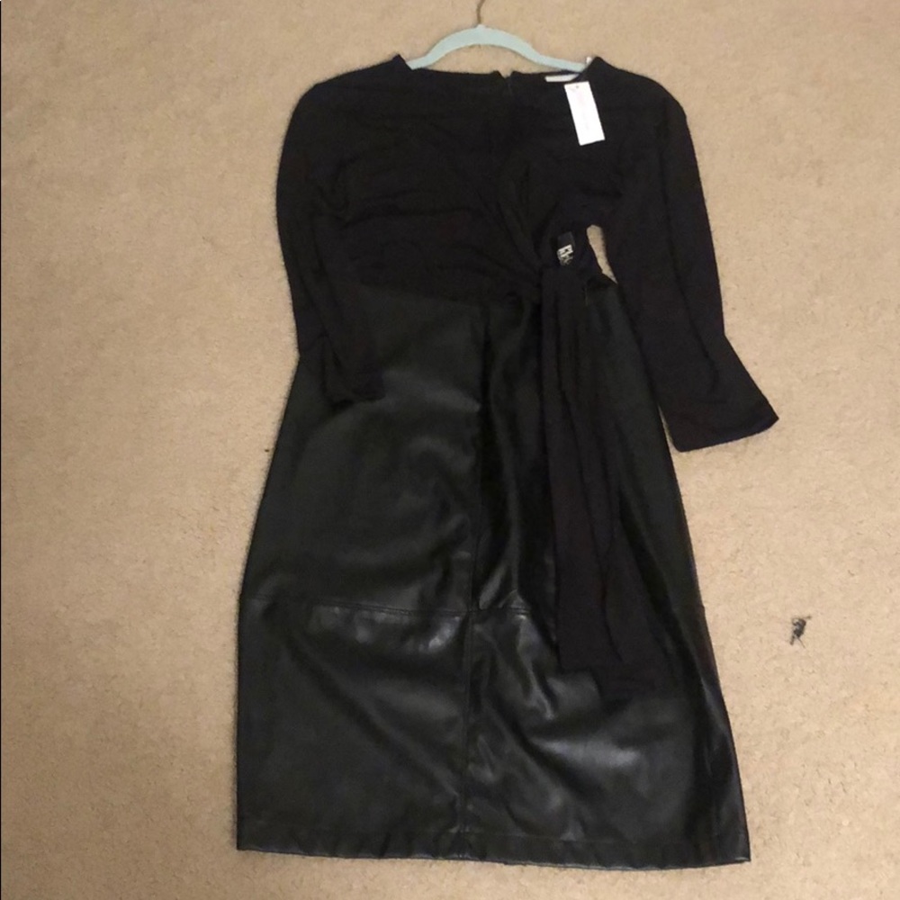 Black leather dress faux wrap